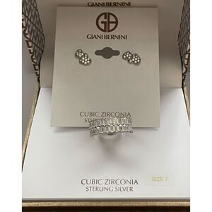 Giani Bernini CZ Baguettes Size 7 Ring & Earrings Set Sterling Silver New in Box